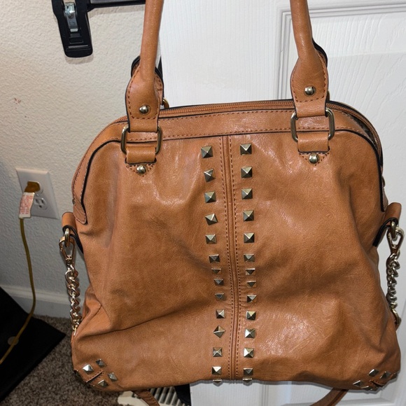 Studded Tan Leather Handbag - Picture 1 of 4